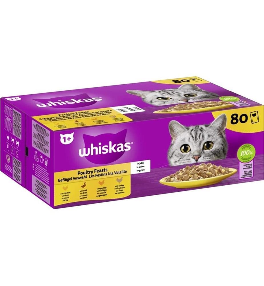 WHISKAS - 1+ Volaille Sélection de 4 variétés en gelée 80 x 85 g