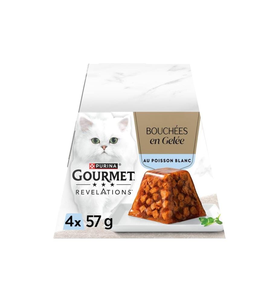 Purina Gourmet nourriture humide petites bouchées en gelée poisson blanc 4 x 57g
