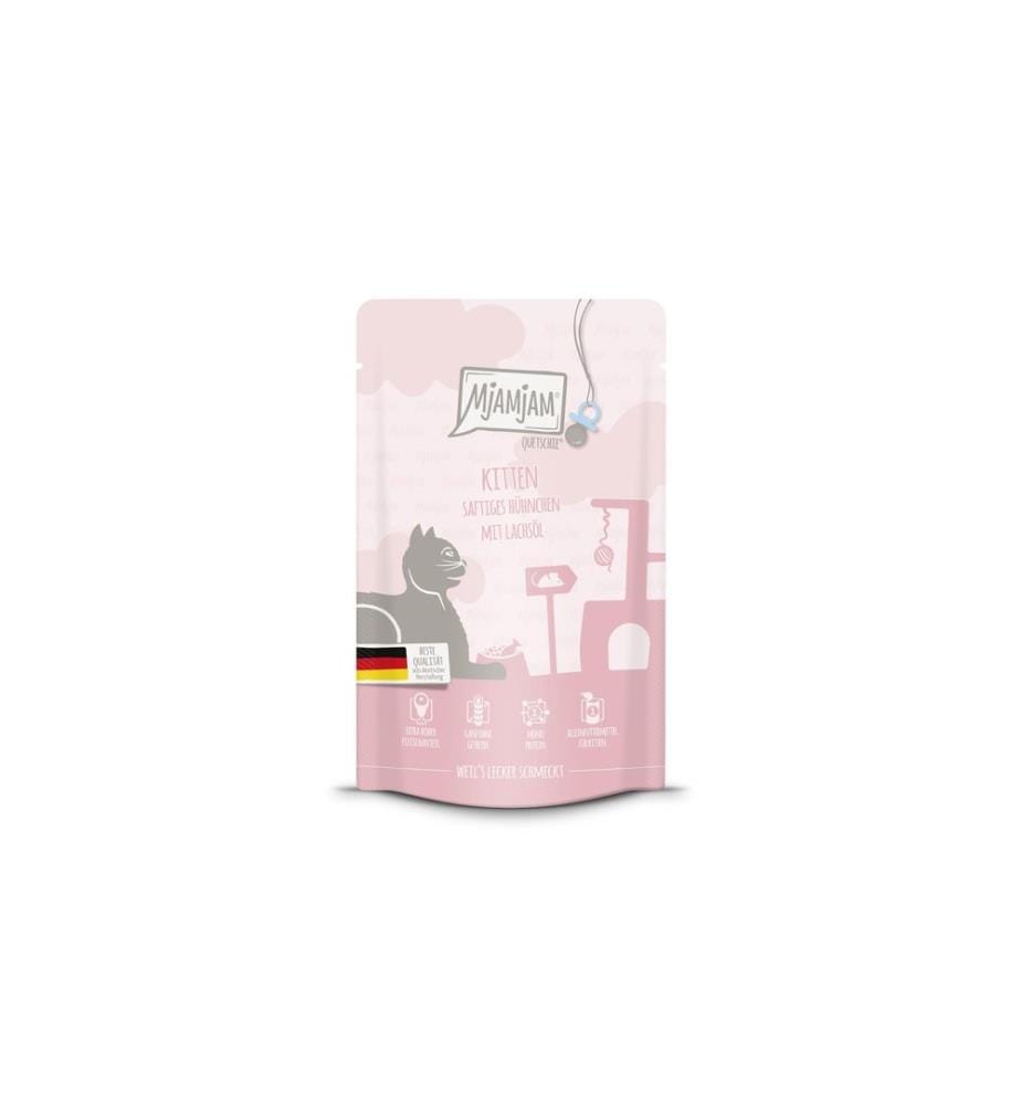 Mjamjam Nassfutter Quetschie Kitten Huhn mit Lachsöl, 125 g