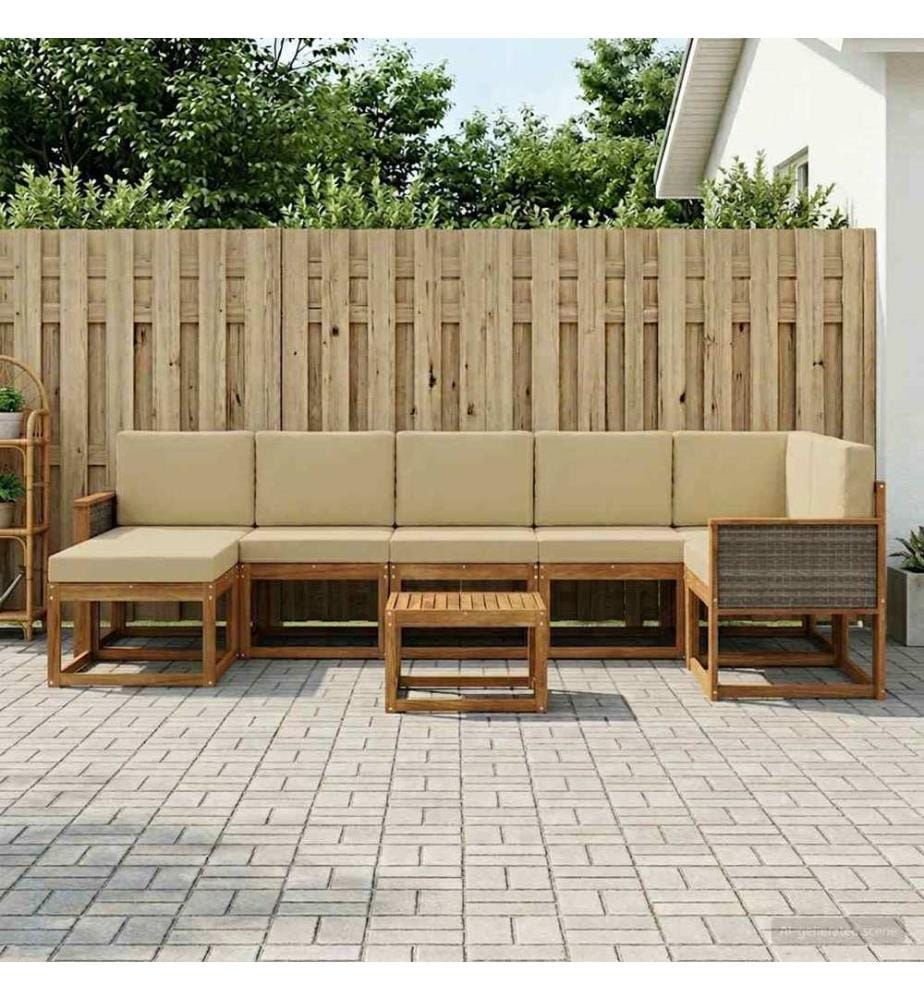 vidaXL Outdoor-Sofagarnitur mit Kissen 8 pcs Natur und Beige Polyester