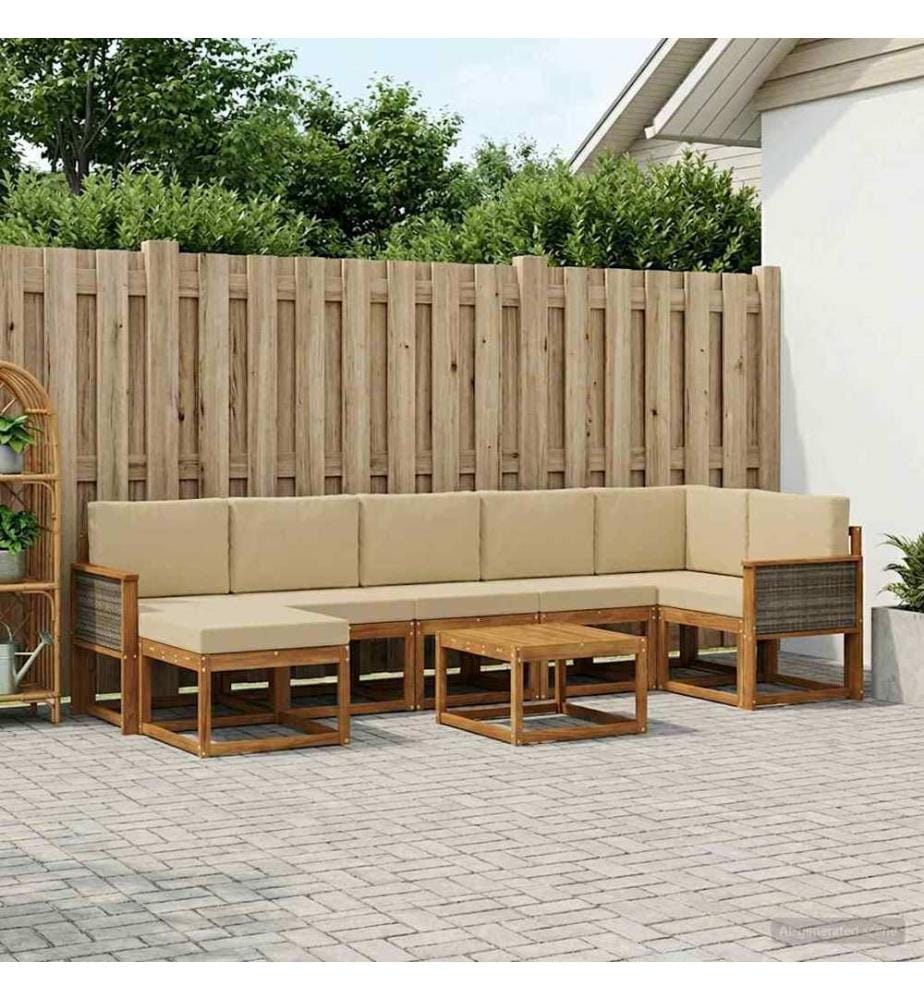 vidaXL Outdoor-Sofagarnitur mit Kissen 8 pcs Natur und Beige Polyester