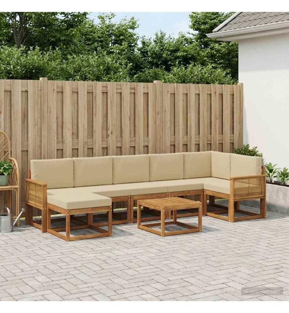 vidaXL Outdoor-Sofagarnitur mit Kissen 8 pcs Natur und Beige Polyester