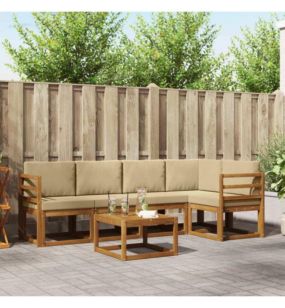 vidaXL Outdoor-Sofagarnitur mit Kissen 6 pcs Natur und Beige