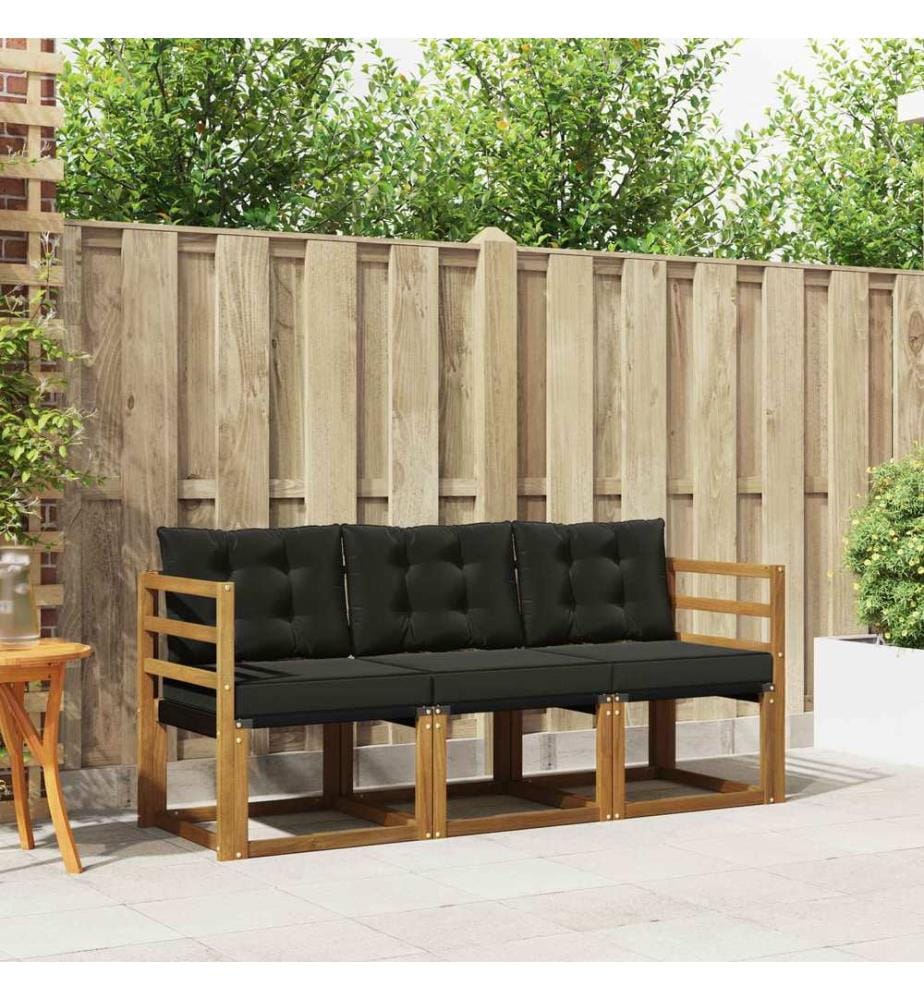 vidaXL Outdoor-Sofagarnitur mit Kissen 3 pcs Natürlich und Schwarz