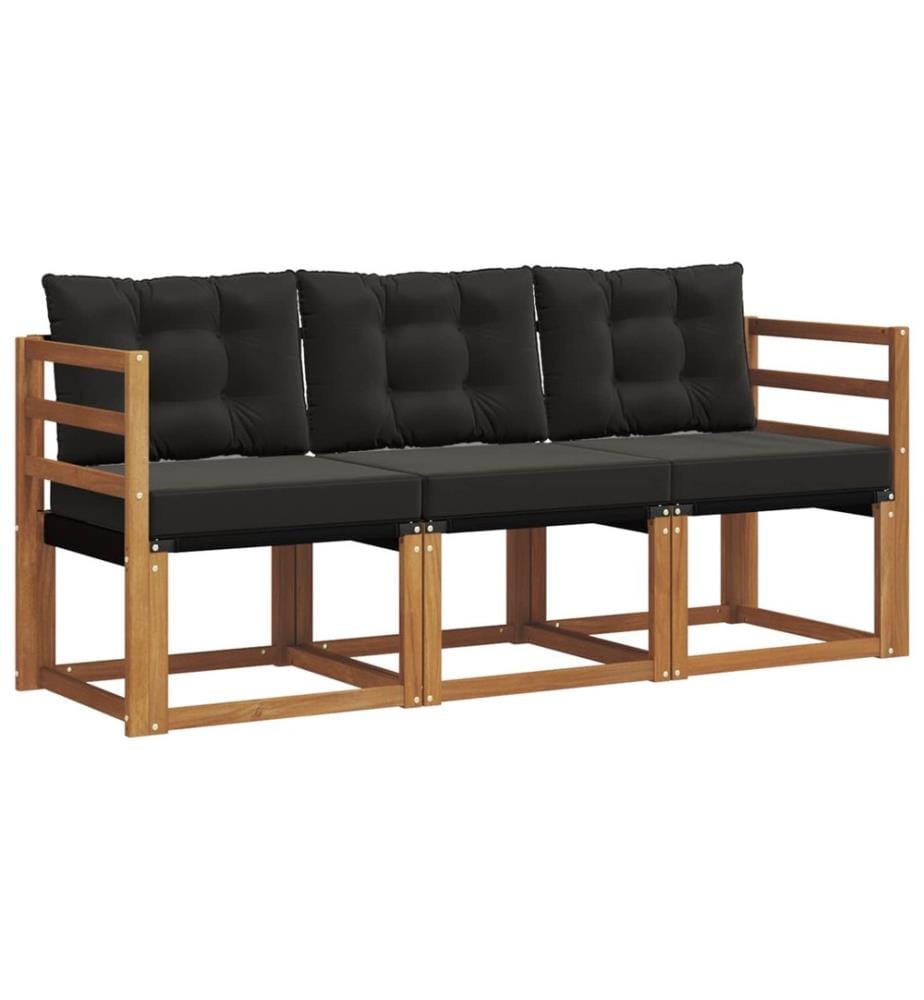 vidaXL Outdoor-Sofagarnitur mit Kissen 3 pcs Natürlich und Schwarz