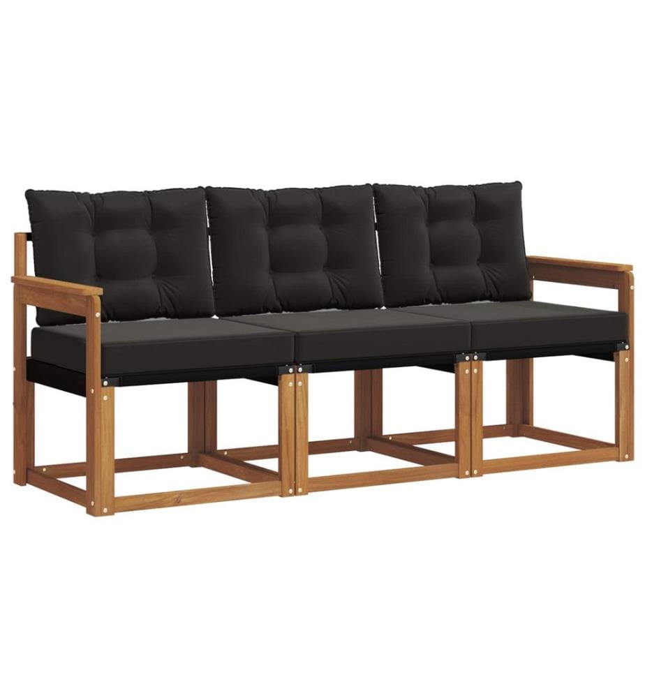 vidaXL Ensemble de canapés d'extérieur 3 pcs Naturel et Noir