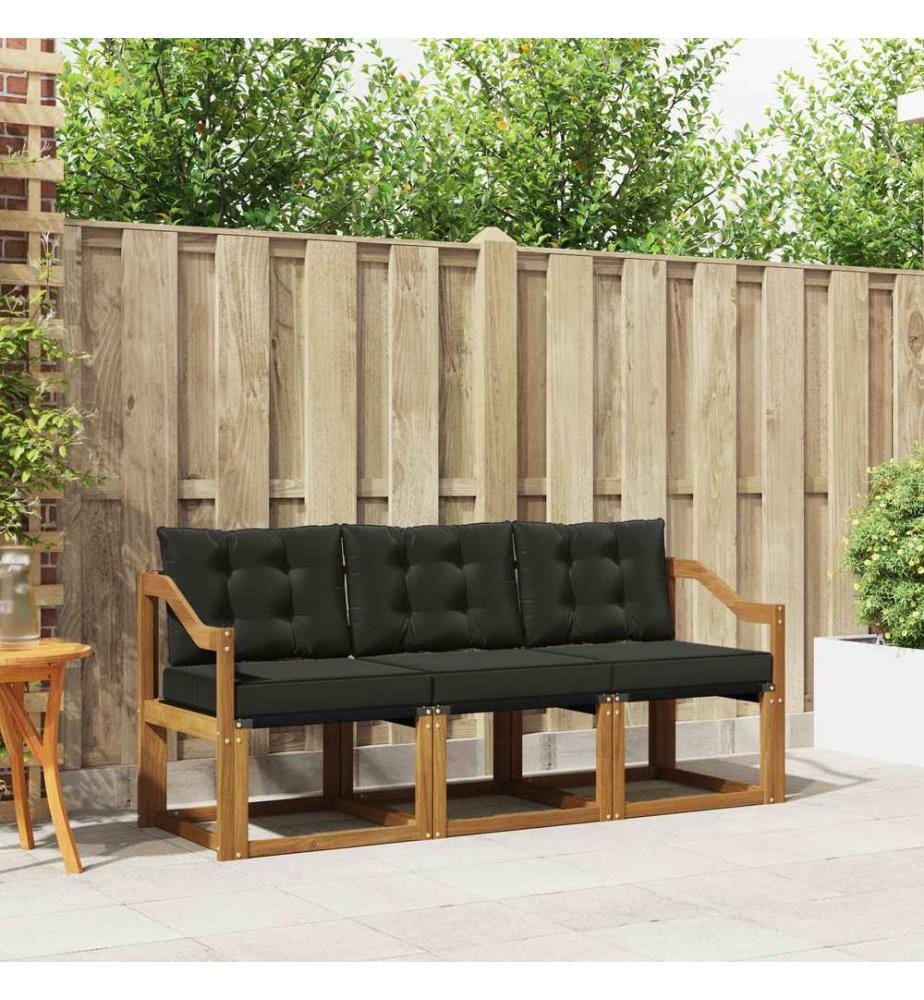 vidaXL Outdoor-Sofagarnitur mit Kissen 3 pcs Natürlich und Schwarz