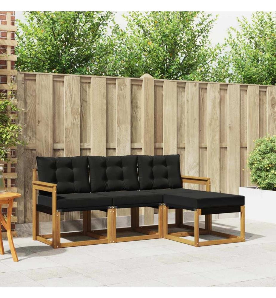 vidaXL Ensemble de canapés d'extérieur 4 pcs Naturel et Noir