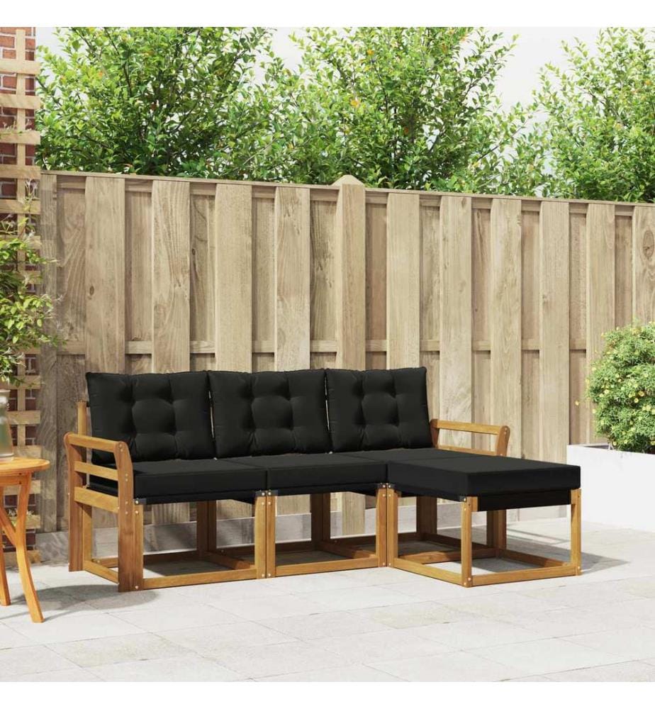 vidaXL Ensemble de canapés d'extérieur 4 pcs Naturel et Noir