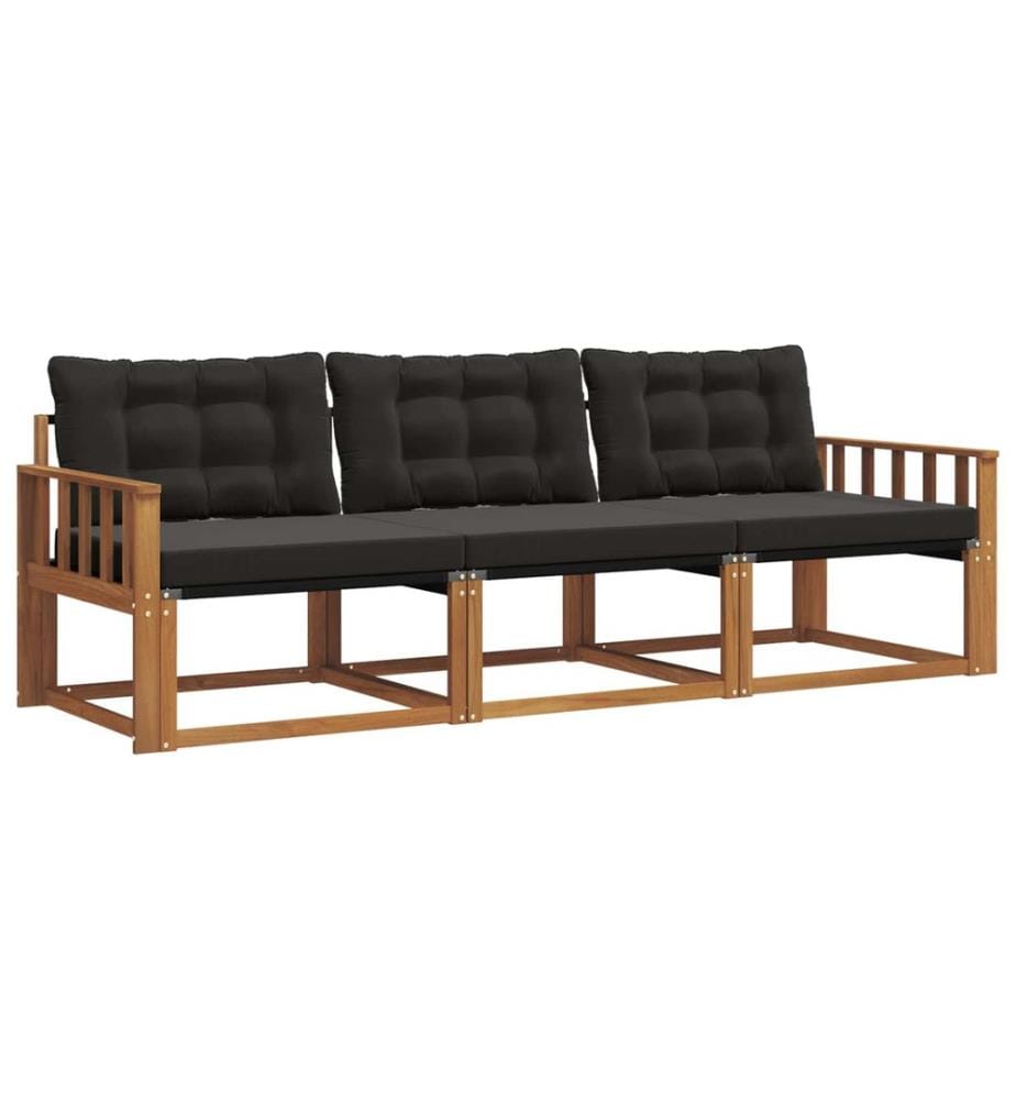 vidaXL Ensemble de canapés d'extérieur 3 pcs Naturel et Noir