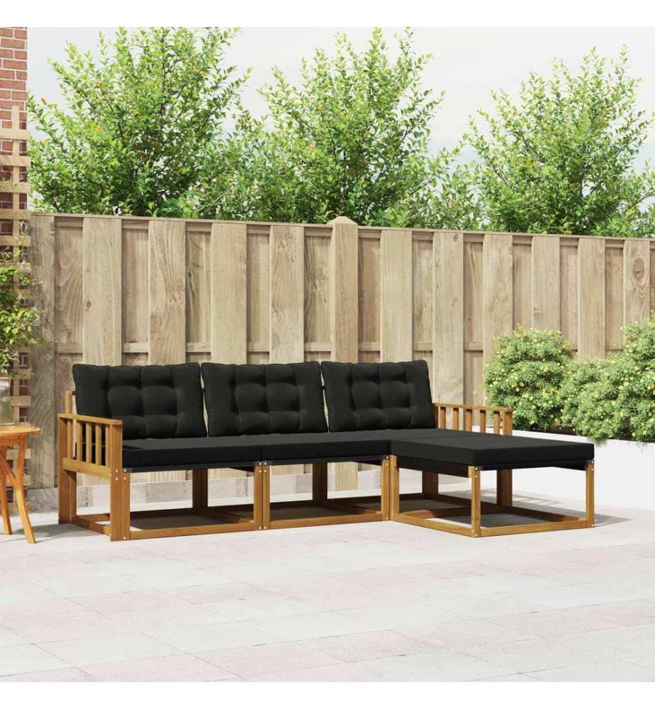 vidaXL Ensemble de canapés d'extérieur 4 pcs Naturel et Noir