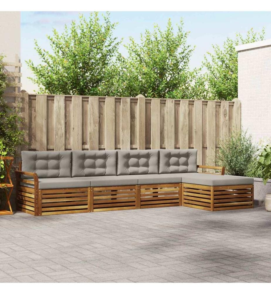 vidaXL Ensemble de canapés d'extérieur 5 pcs Gris Naturel et Clair