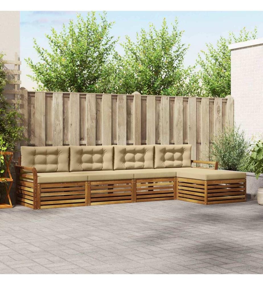 vidaXL Ensemble de canapés d'extérieur 5 pcs Naturel et Beige