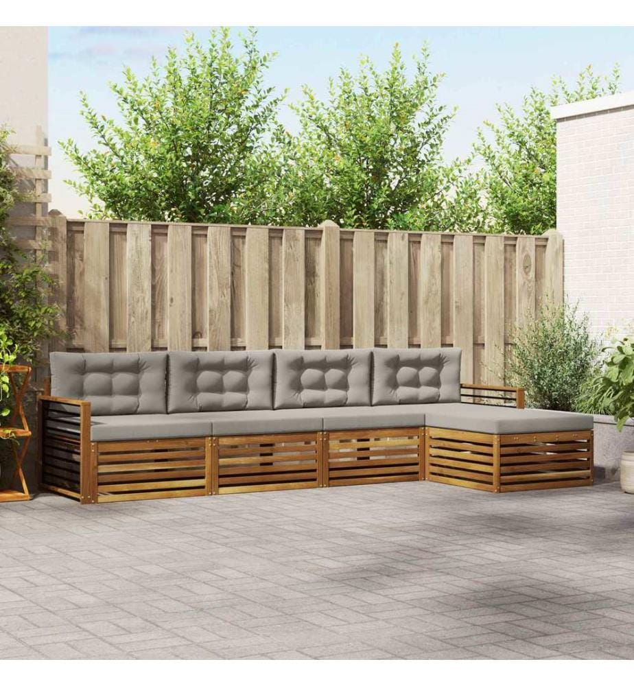 vidaXL Ensemble de canapés d'extérieur 5 pcs Gris Naturel et Clair