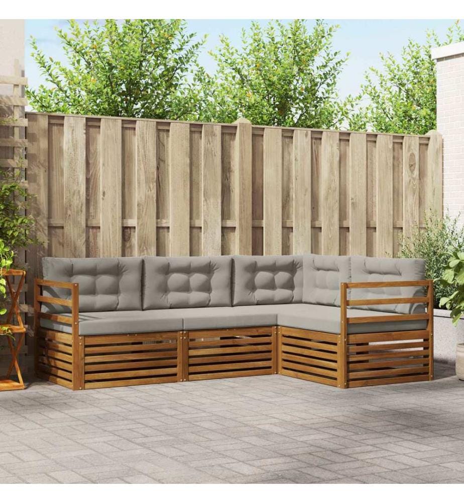vidaXL Ensemble de canapés d'extérieur 4 pcs Gris Naturel et Clair