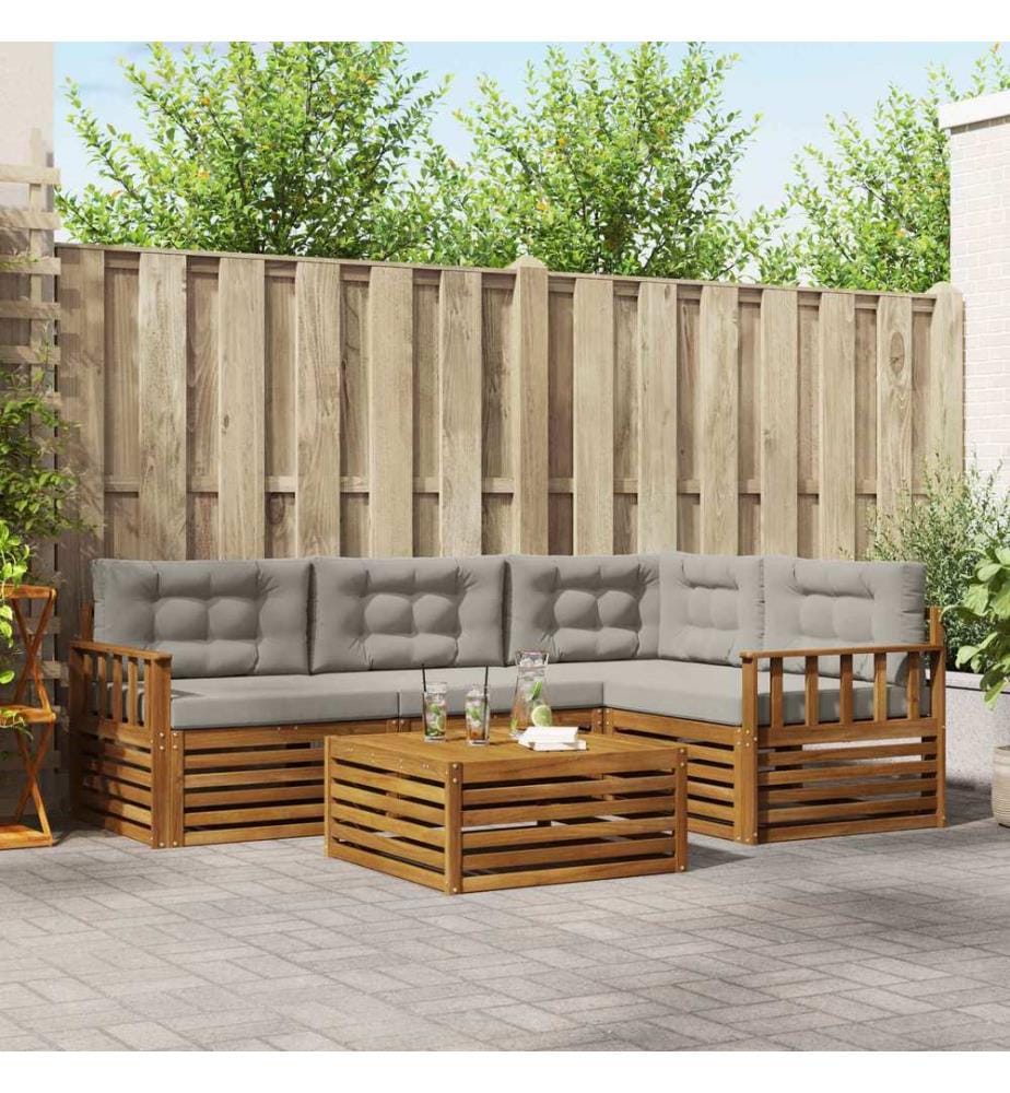 vidaXL Ensemble de canapés d'extérieur 5 pcs Gris Naturel et Clair