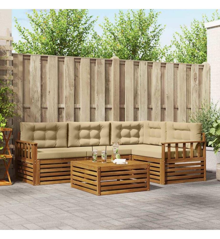 vidaXL Ensemble de canapés d'extérieur 5 pcs Naturel et Beige