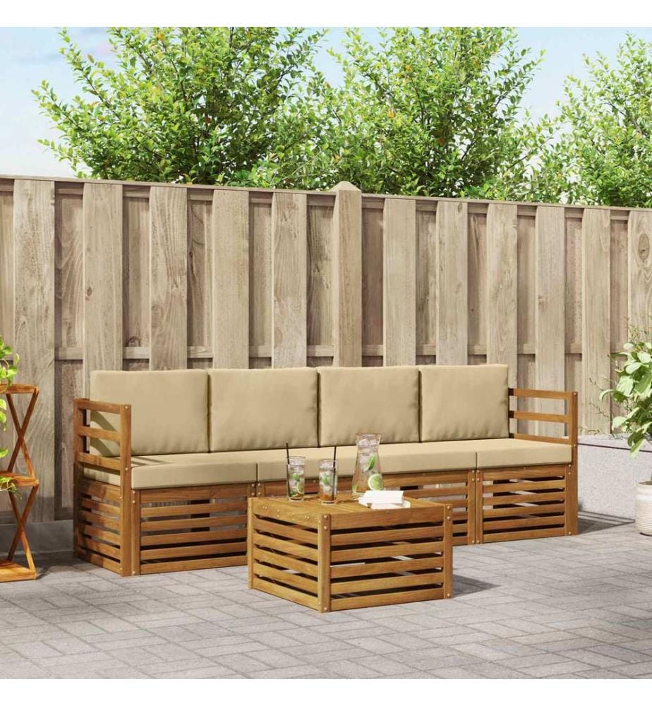 vidaXL Ensemble de canapés d'extérieur 5 pcs Naturel et Beige
