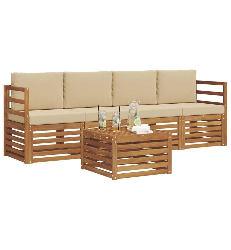 vidaXL Ensemble de canapés d'extérieur 5 pcs Naturel et Beige