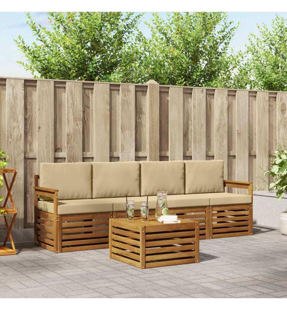 vidaXL Ensemble de canapés d'extérieur 5 pcs Naturel et Beige