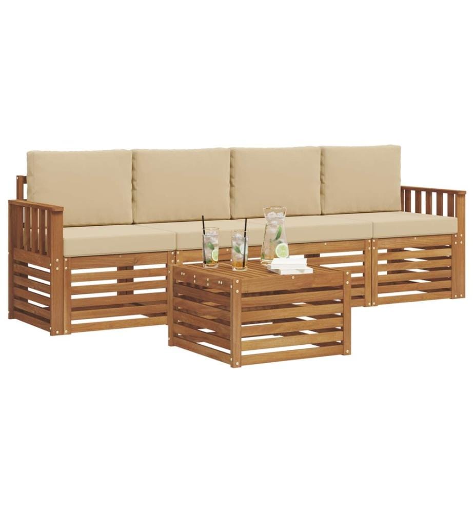 vidaXL Ensemble de canapés d'extérieur 5 pcs Naturel et Beige