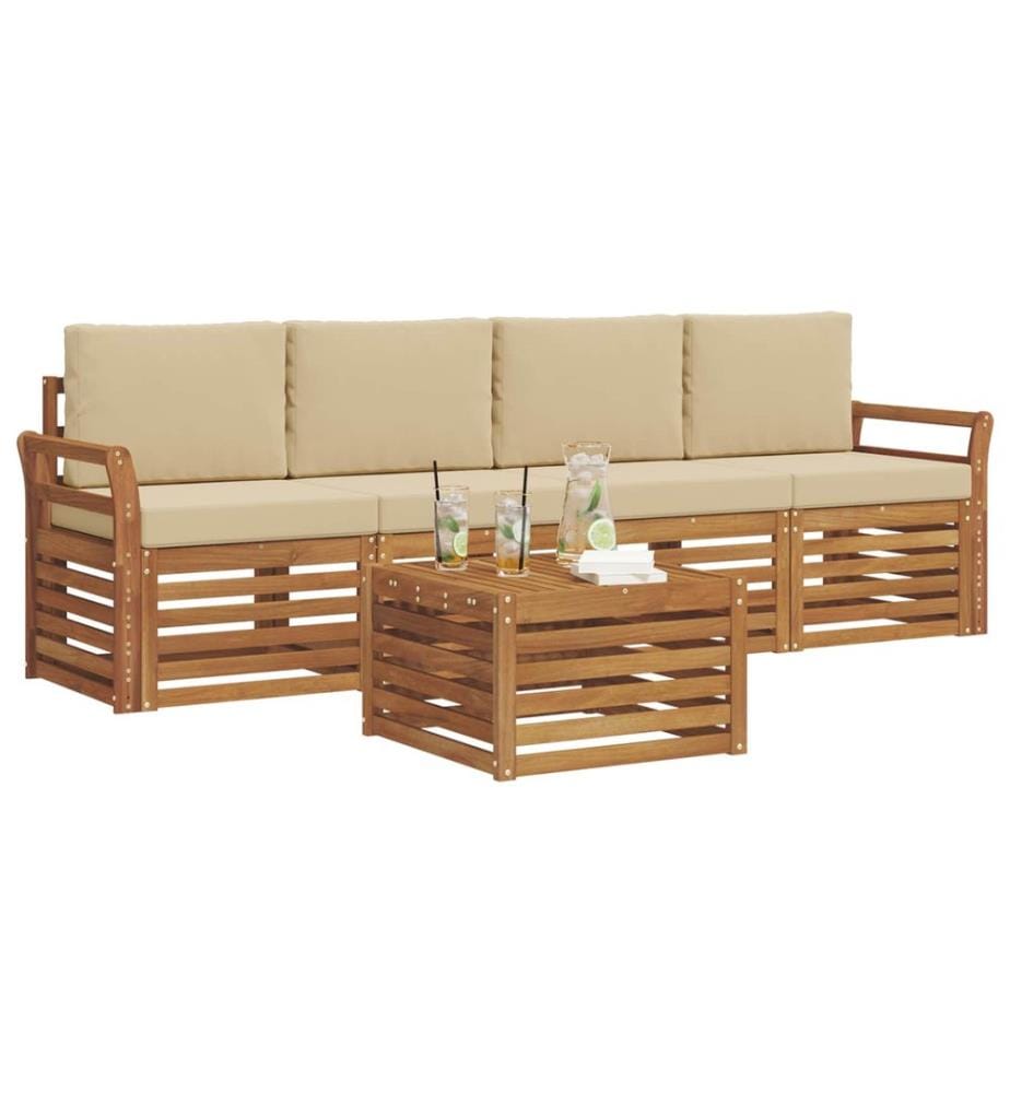 vidaXL Ensemble de canapés d'extérieur 5 pcs Naturel et Beige