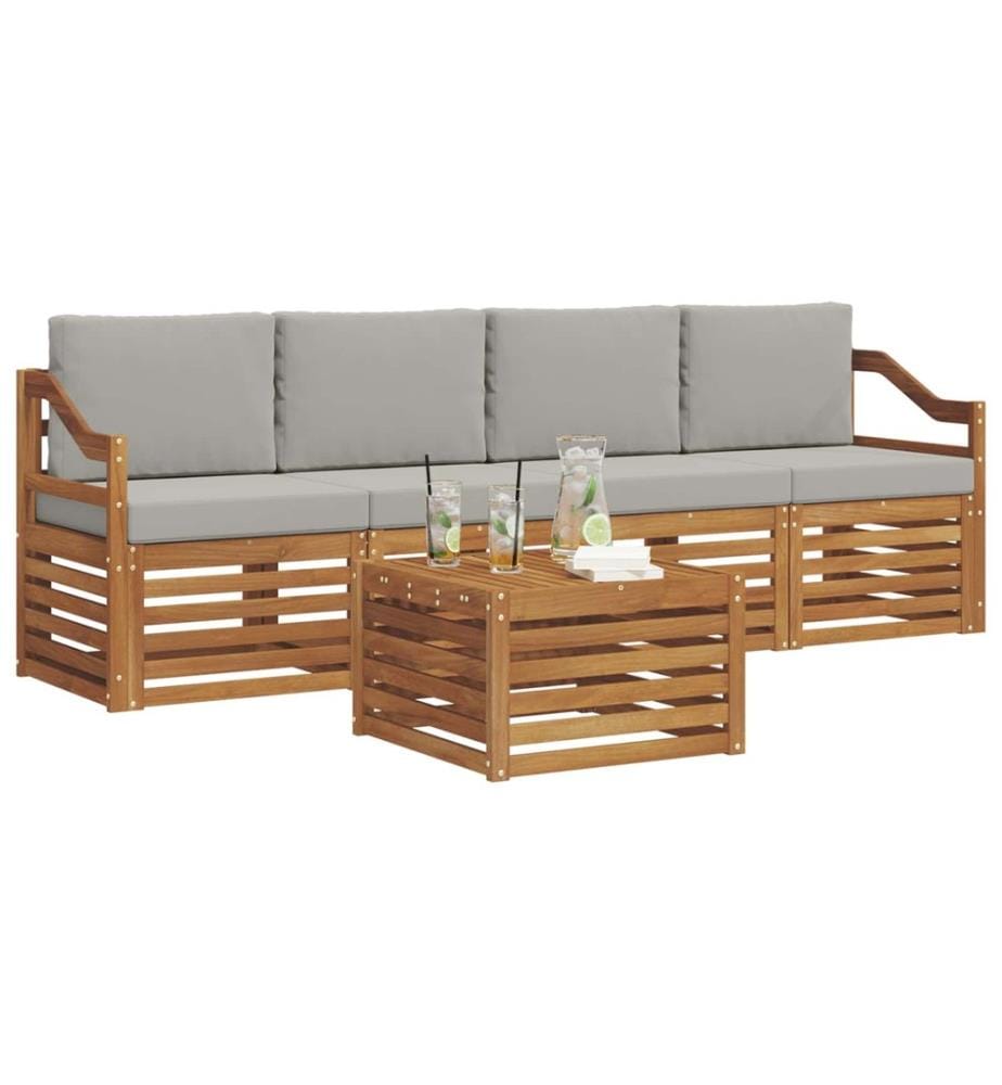 vidaXL Ensemble de canapés d'extérieur 5 pcs Gris Naturel et Clair
