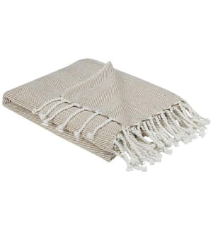 Plaid en Coton Tissé Beige et Blanc 130 x 160 cm Couverture Douce et Confortable pour Intérieur Boho ou Scandinave