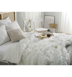Couvre-lit Plaid en Fausse Fourrure Blanche 200 x 220 cm Ultra Doux au Toucher et Moelleux pour Chambre au Style Glamour et Vintage