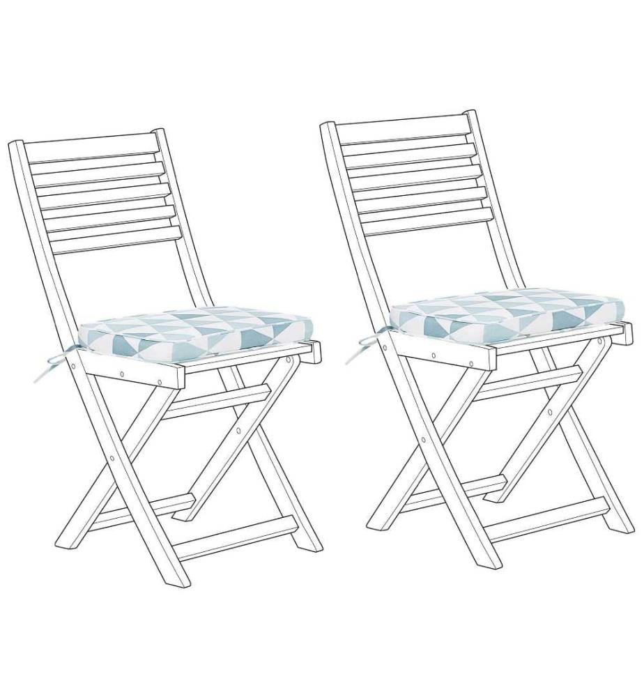 Sitzkissen Set 2 Auflagen für Gartenstühle Dreieck-Motiv Blau/Weiss für Garten für Balkonset