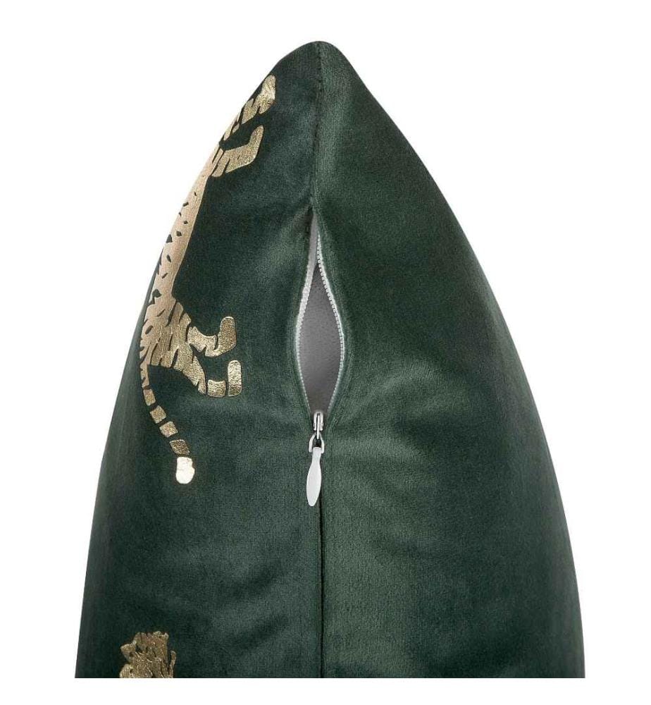 Dekokissen 2er Set Grün/Gold Samtstoff Tiermotiv 45 x 45 cm Wohnzimmer Salon Schlafzimmer Modern