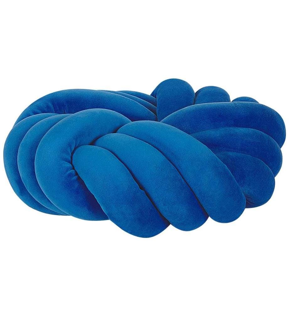 Coussin Décoratif Noeud Bleu Fait Main en Grosse Mailles de Laine XXL Polyester pour Décorer un Canapé ou un Lit