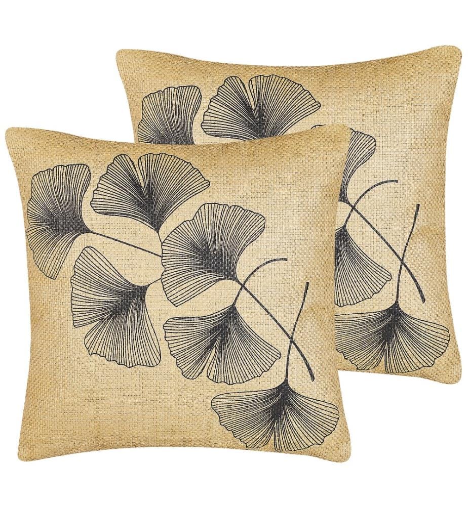 2 Coussins Décoratifs 45 x 45 cm Déhoussables en Tissu Beige et Noir pour Chambre ou Salon au Style Moderne Boho et Scandinave
