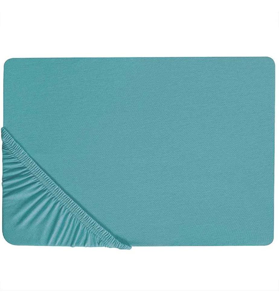 Drap-housse avec Bords Élastiques 160 x 200 cm en Coton Bleu Turquoise Pour Chambre Style Moderne