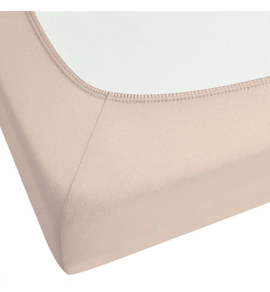 Spannbettlaken Beige Baumwolle mit Gummizug 180 x 200 cm Betttuch für Klassische Hohe Matratze Atmungsaktiv Schlafzimmer Doppelbett
