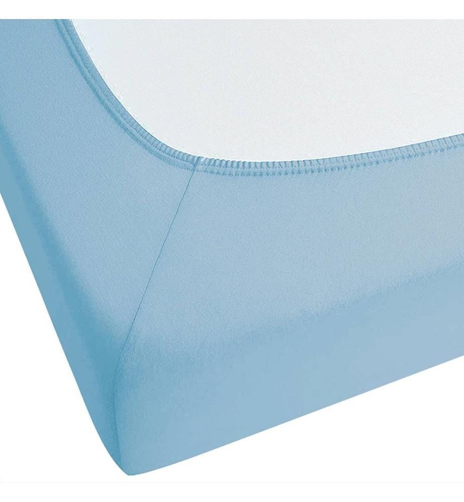 Spannbettlaken Hellblau Baumwolle mit Gummizug 160 x 200 cm Betttuch für Klassische Hohe Matratze Atmungsaktiv Schlafzimmer Kinderzimmer