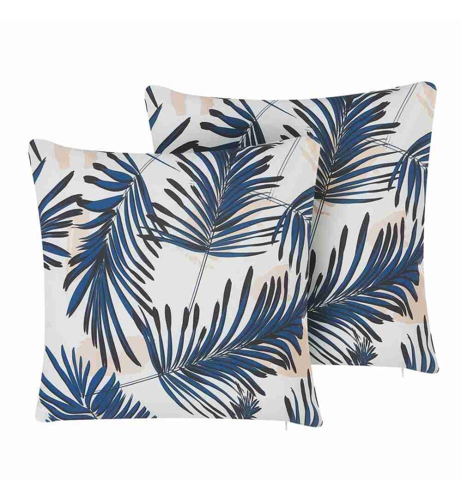 Coussins Décoratifs Bleu en Polyester 45 x 45 cm avec Impression de Feuilles Jardin Accessoire Maison Lot de 2