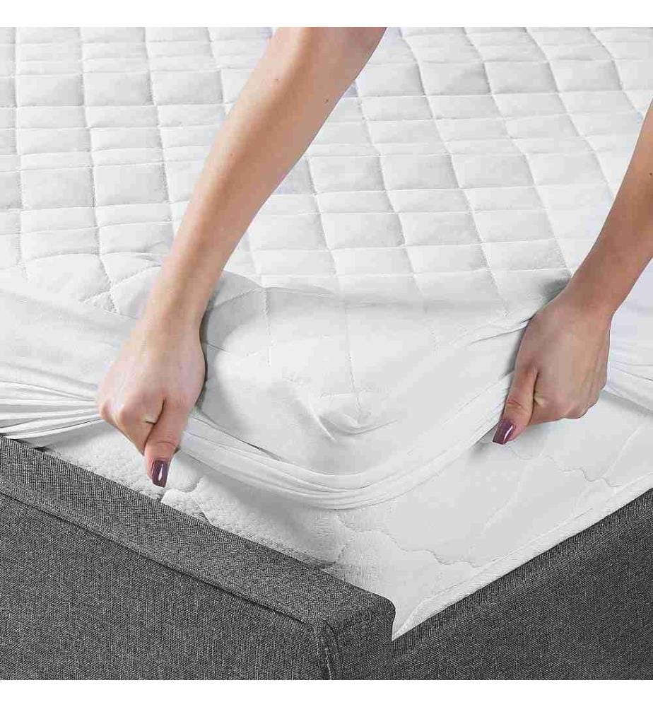 Protège-matelas Ajusté en Coton Japara Blanc 160 x 200 cm Matelassé Bordures Housse Protection