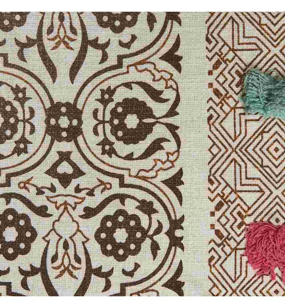 Kuscheldecke Beige / Braun Baumwolle 130 x 180 cm orientalisches Muster mit bunten Pompons für Bett Sofa Couch Sessel Wohnzimmer