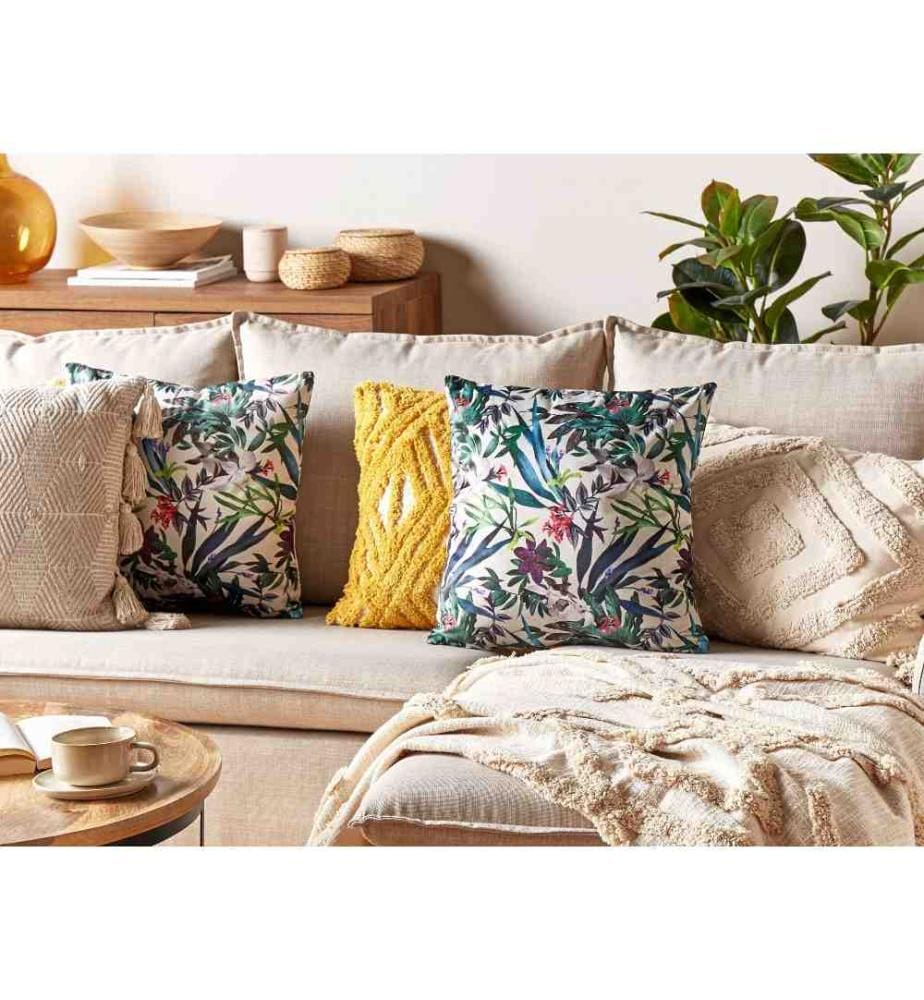Coussins Verts en Velours 45 x 45 cm Décoratif à Motif de Feuilles pour Salon et Chambre Accessoire de Maison Doux Lot de 2