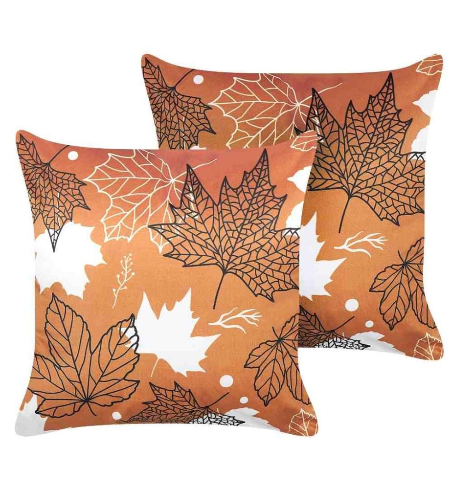 Coussins Orange en Velours 45 x 45 cm Décoratif à Motif de Feuilles pour Salon et Chambre Accessoire de Maison Lot de 2