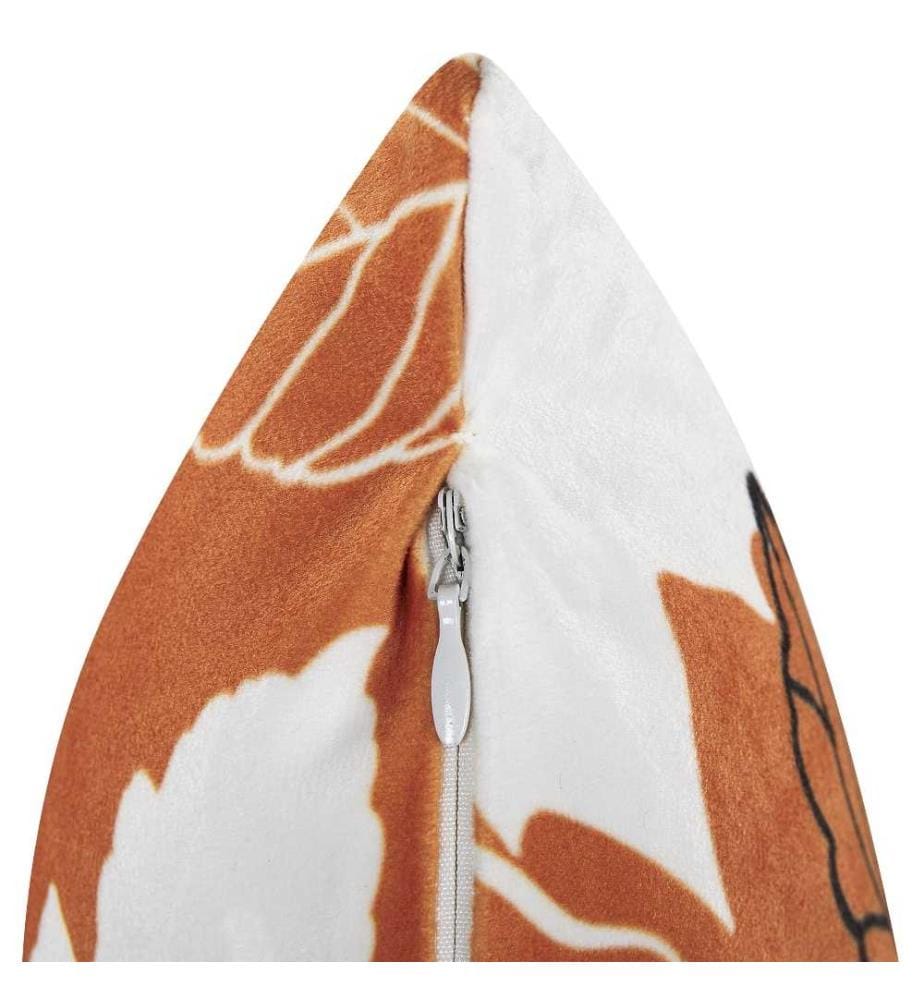 Coussins Orange en Velours 45 x 45 cm Décoratif à Motif de Feuilles pour Salon et Chambre Accessoire de Maison Lot de 2