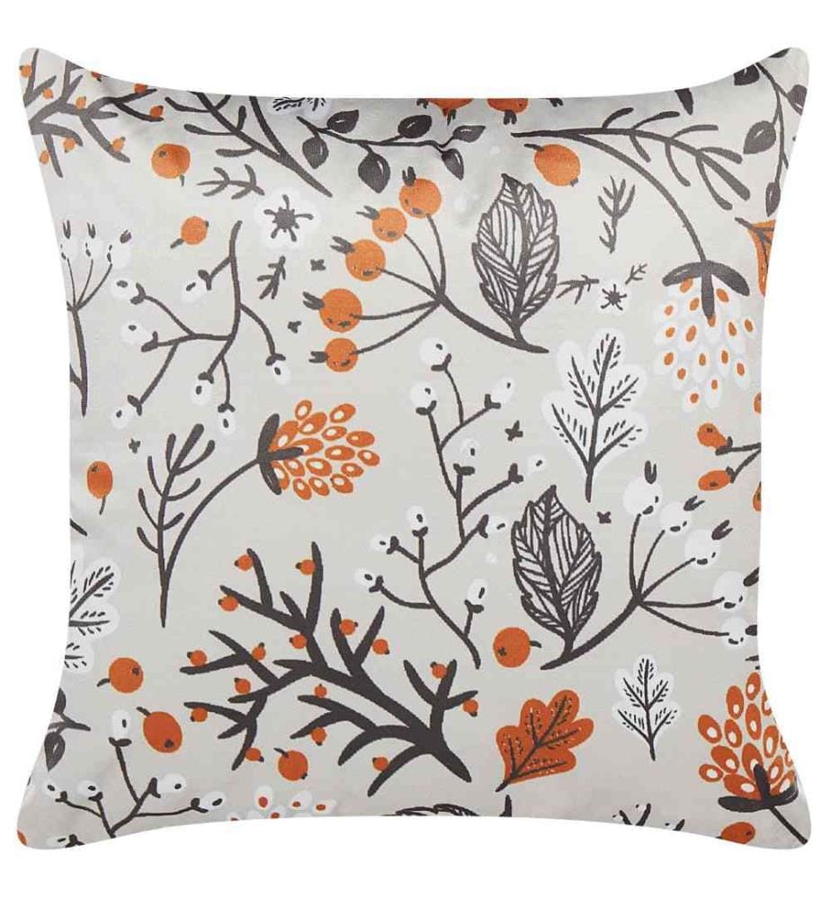Coussin Décoratif Blanc Cassé en Velours 45 x 45 cm à Motif Naturel pour Salon ou Chambre Style Traditionnel Taie Déhoussable