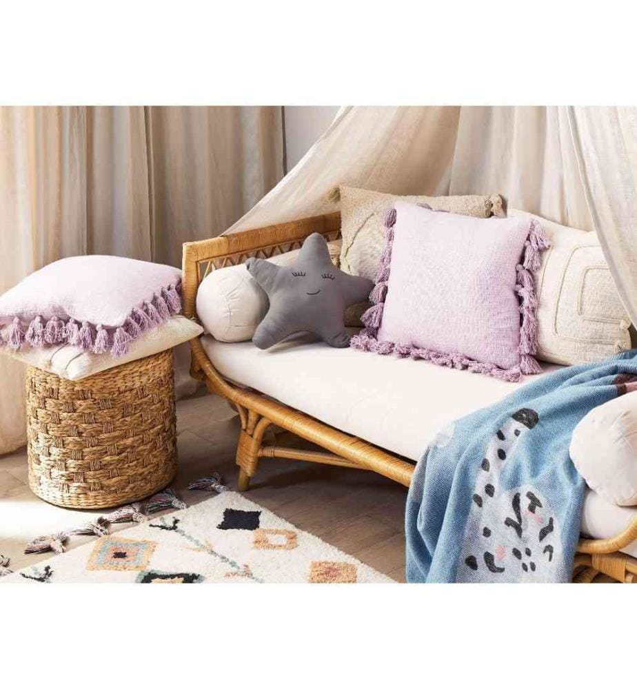 Dekokissen Rosa Baumwolle 45 x 45 cm Bezug mit Füllung Quasten Reissverschluss Einfarbig Modern Boho Wohnzimmer Schlafzimmer Deko für Bett Sofa