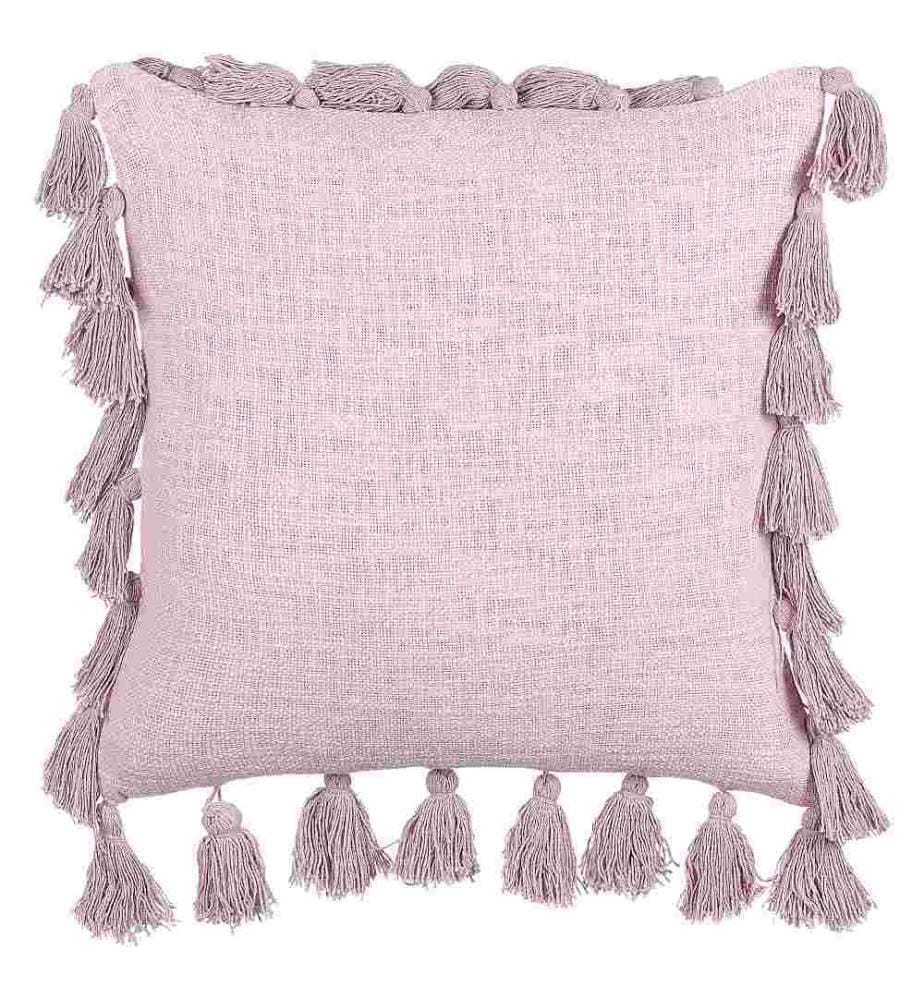 Dekokissen Rosa Baumwolle 45 x 45 cm Bezug mit Füllung Quasten Reissverschluss Einfarbig Modern Boho Wohnzimmer Schlafzimmer Deko für Bett Sofa