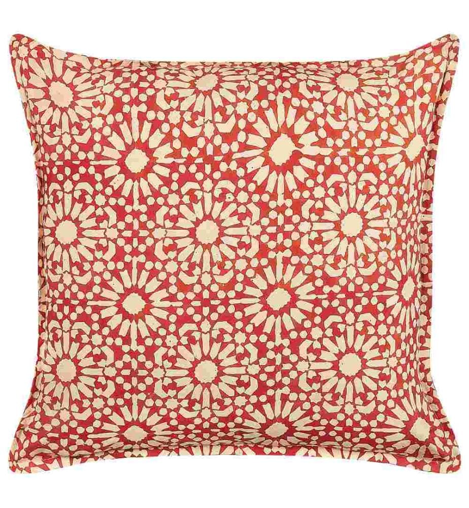 Coussin en Coton Rouge Crème à Motif Géométrique 45 x 45 cm Inspiration Rétro Accessoire de Décoration Salon Canapé
