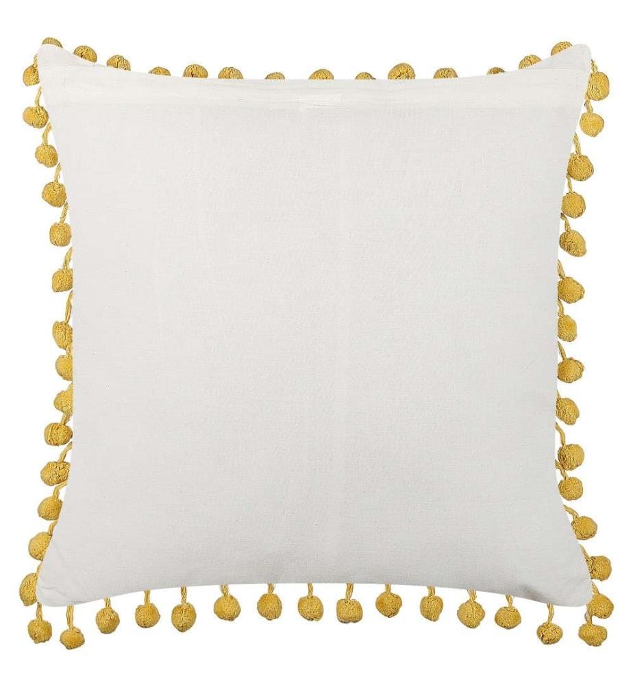 Coussins Décoratifs Jaune en Coton 45 x 45 cm à Motif Floral Housse Amovible avec Remplissage Impression par Bloc et Pompons Lot de 2