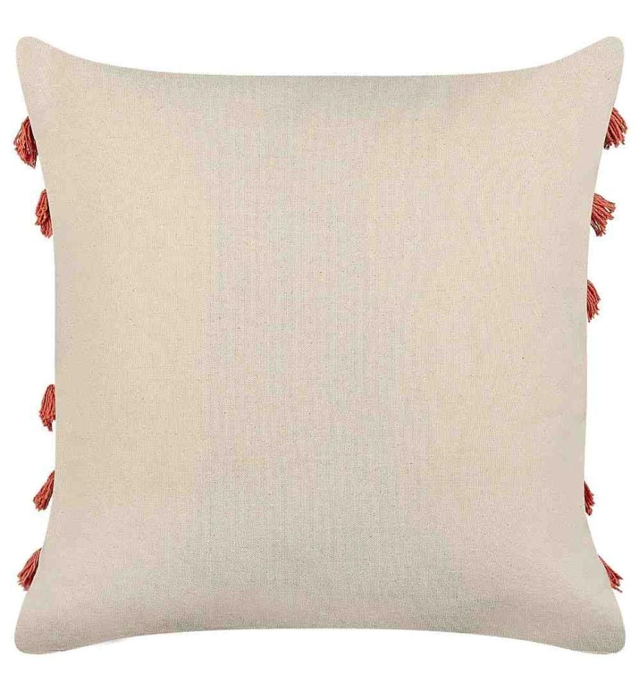 Coussins Décoratifs Beige et Orange en Coton 45 x 45 cm avec Cordelettes Fabriqué à la Main Accessoire Maison Intérieur Très Doux Lot de 2