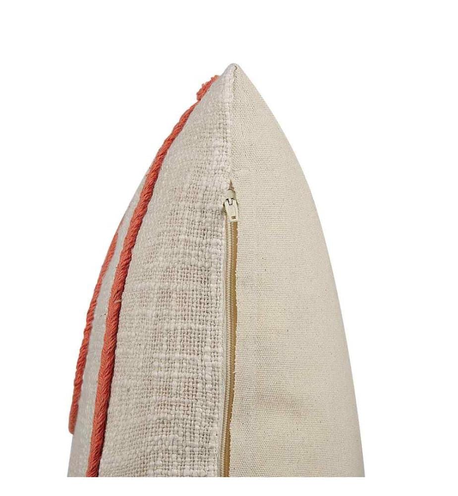 Coussins Décoratifs Beige et Orange en Coton 45 x 45 cm avec Cordelettes Fabriqué à la Main Accessoire Maison Intérieur Très Doux Lot de 2