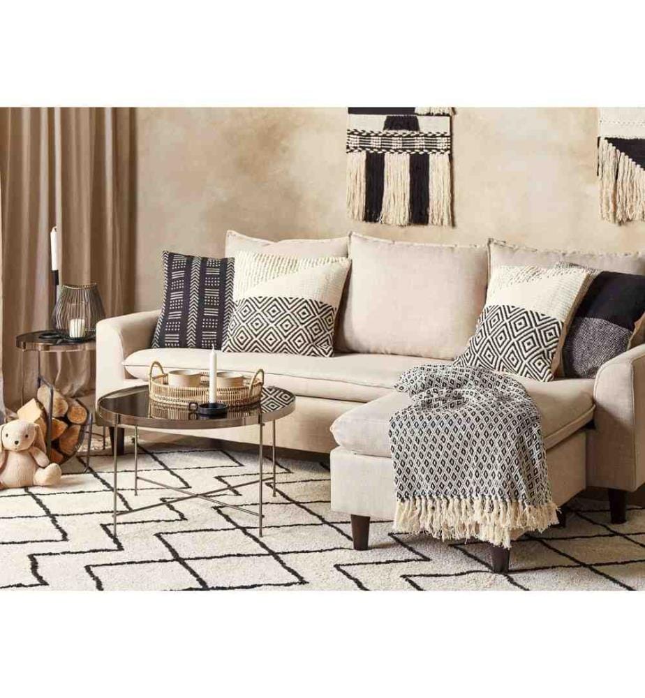 Set 2 Coussins Décoratifs en Coton Beige et Noir 45 x 45 cm Motif Géométrique Texturé Accessoire de Décoration Salon Chambre à Coucher Boho